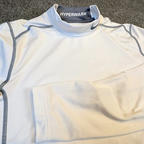 Nike Pro Combat Hyperwarm Shirt Mens S White Fitted Long Sleeve Running Gym - Picture 1 of 12